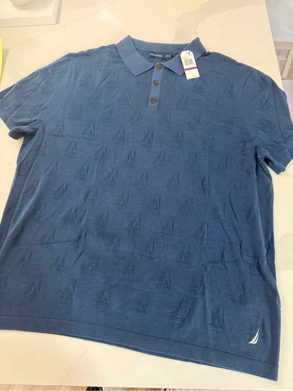 Nautica Men's Navy Blue Short-Sleeve Polo with Sailboat Motif